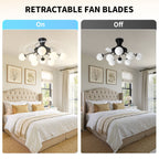 Modern Black Chandelier Fan with 8 Globe Lights & Remote - BeyPan