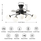 Modern Black Chandelier Fan with 8 Globe Lights & Remote - BeyPan