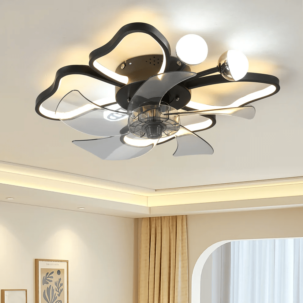 Modern Black Flush Mount Ceiling Fan with Light & Remote - BeyPan
