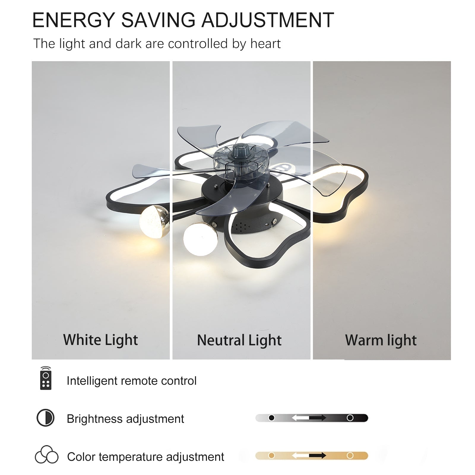Modern Black Flush Mount Ceiling Fan with Light & Remote - BeyPan