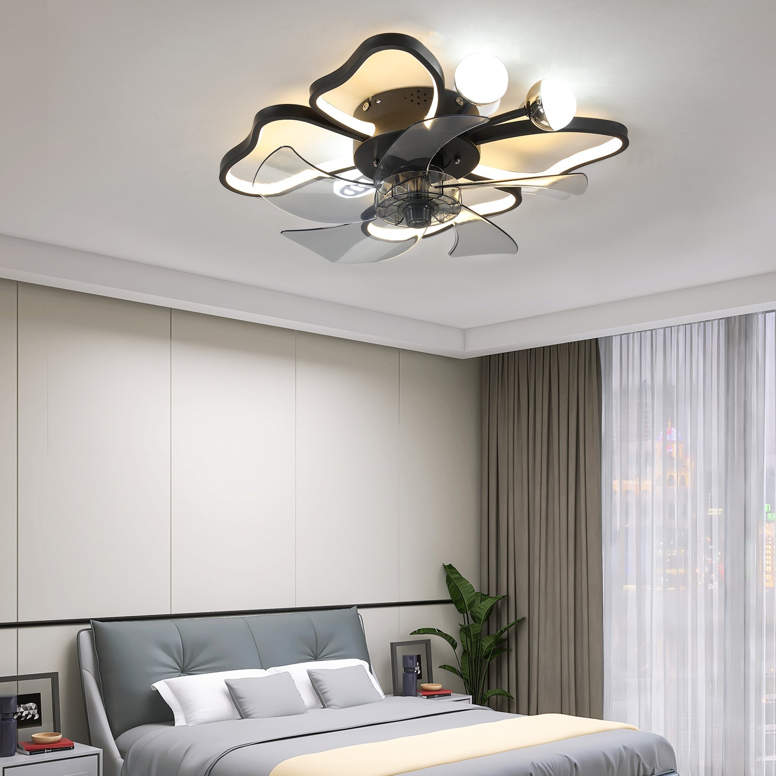 Modern Black Flush Mount Ceiling Fan with Light & Remote - BeyPan