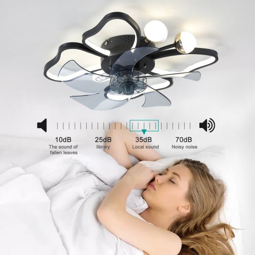 Modern Black Flush Mount Ceiling Fan with Light & Remote - BeyPan