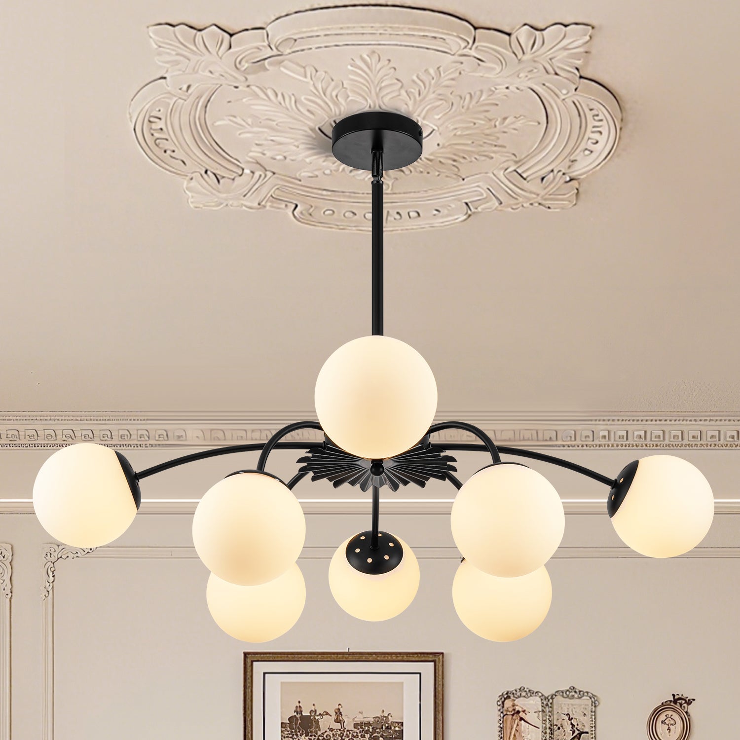 Modern Black Frosted Glass Pendant Bubble Globe Chandelier - BeyPan Hauptbild