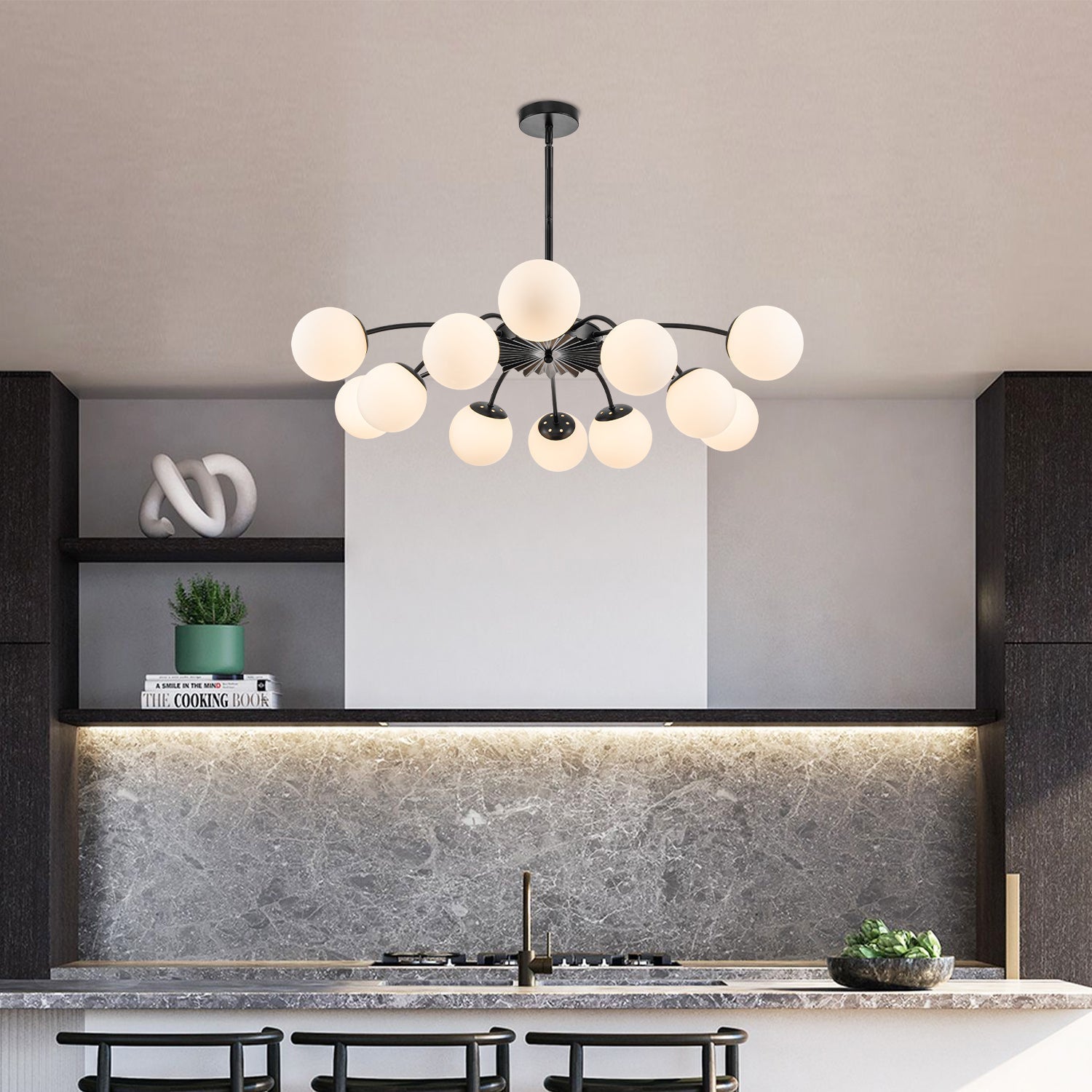 Modern Black Frosted Glass Pendant Bubble Globe Chandelier - BeyPan
