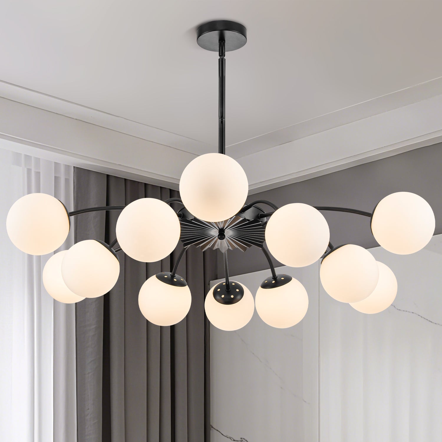 Modern Black Frosted Glass Pendant Bubble Globe Chandelier - BeyPan