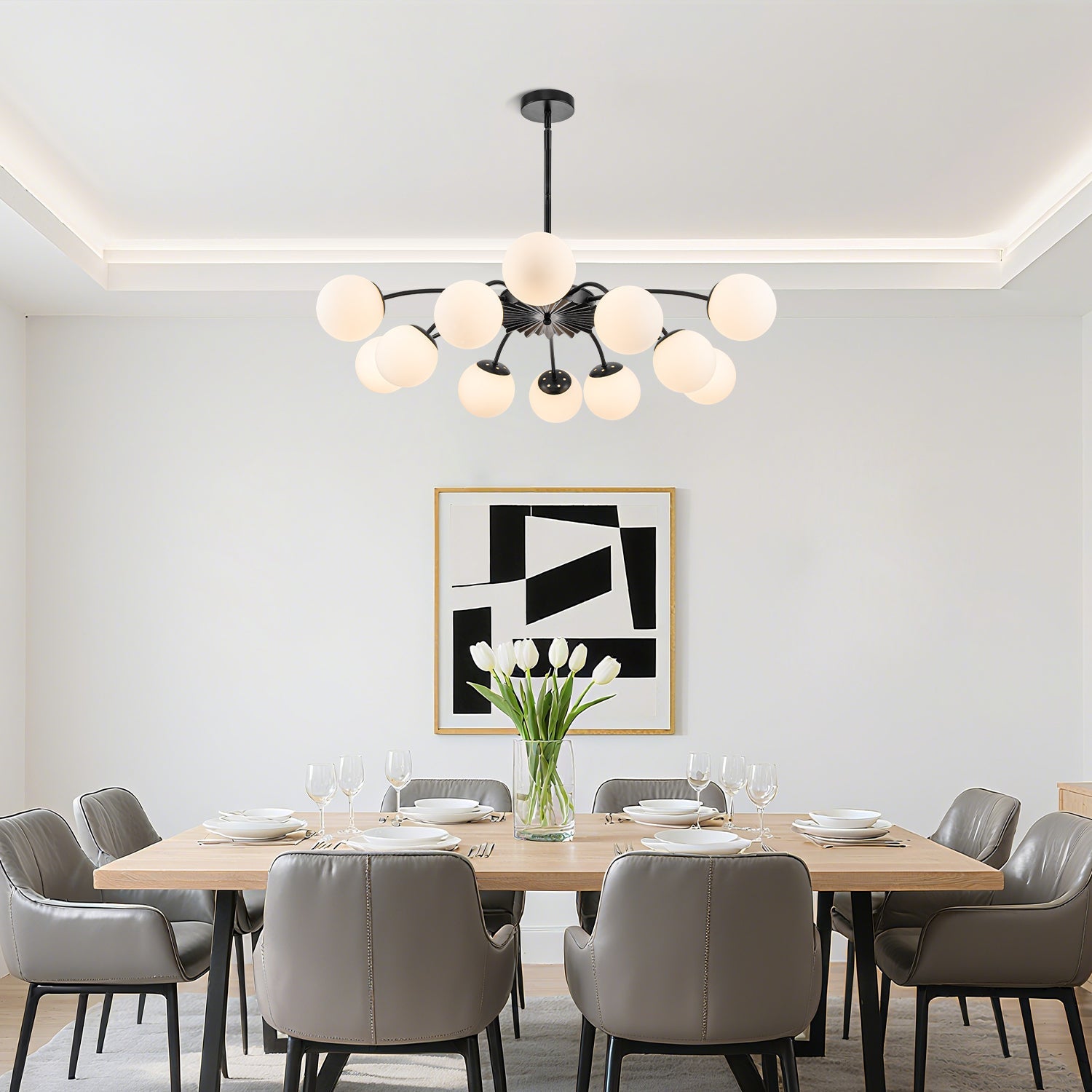 Modern Black Frosted Glass Pendant Bubble Globe Chandelier - BeyPan