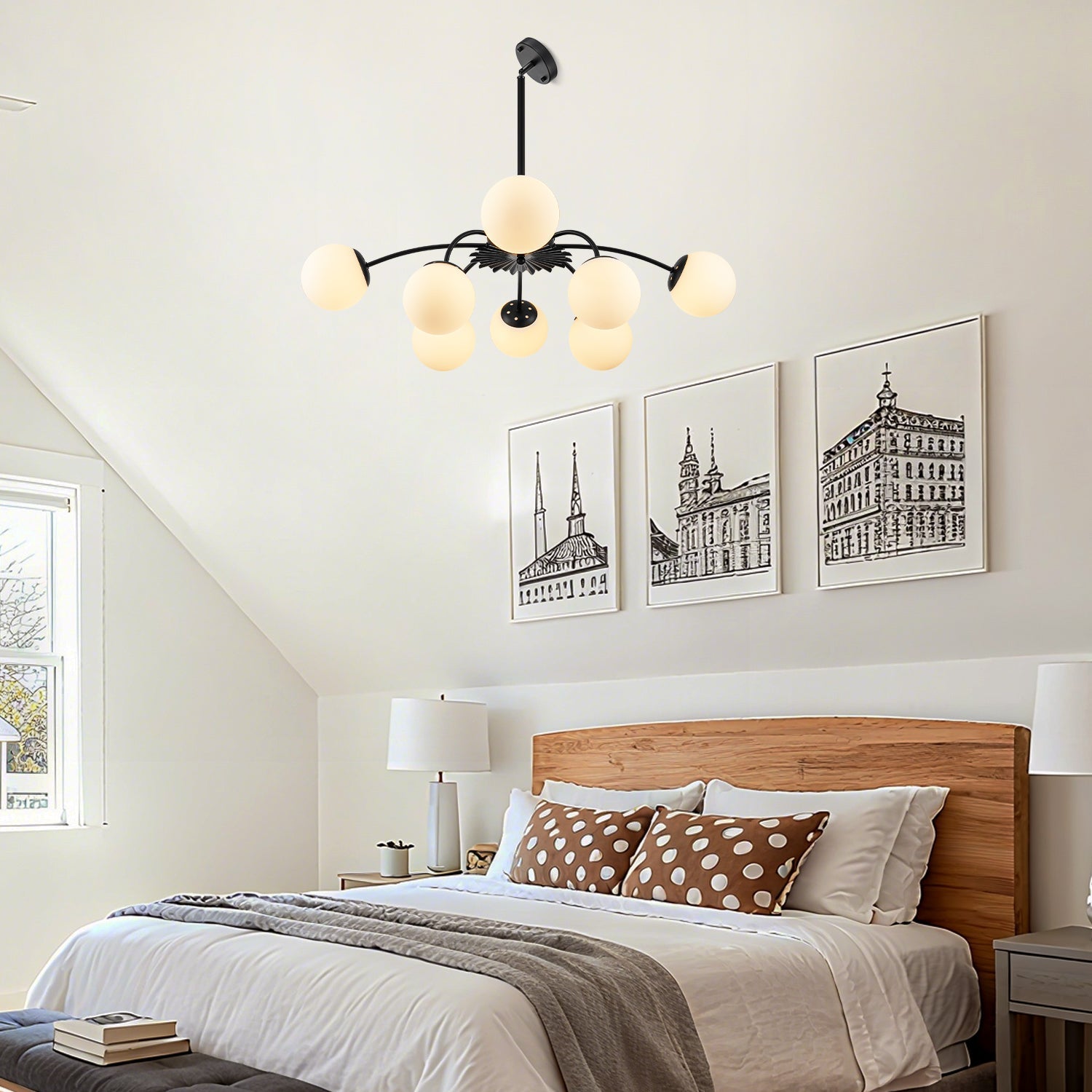 Modern Black Frosted Glass Pendant Bubble Globe Chandelier - BeyPan