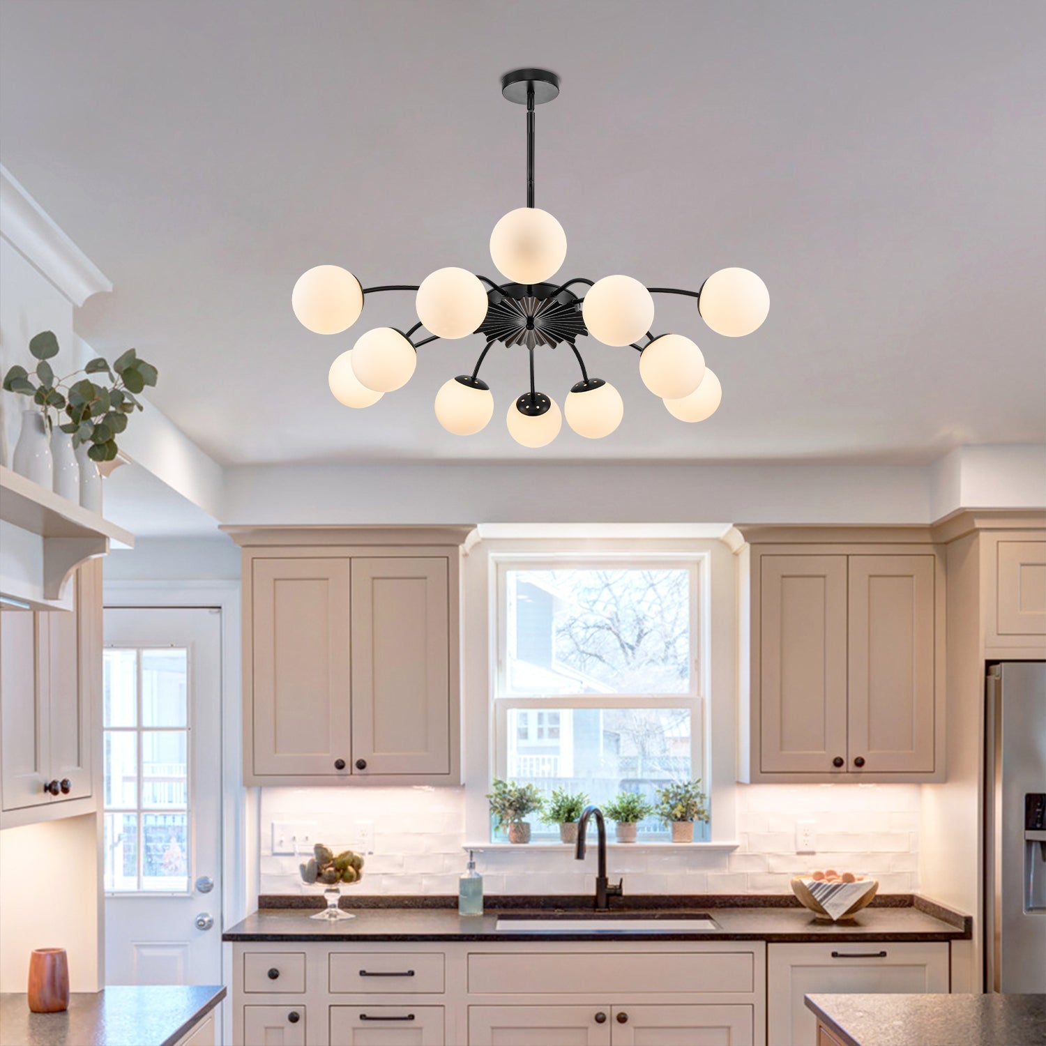 Modern Black Frosted Glass Pendant Bubble Globe Chandelier - BeyPan