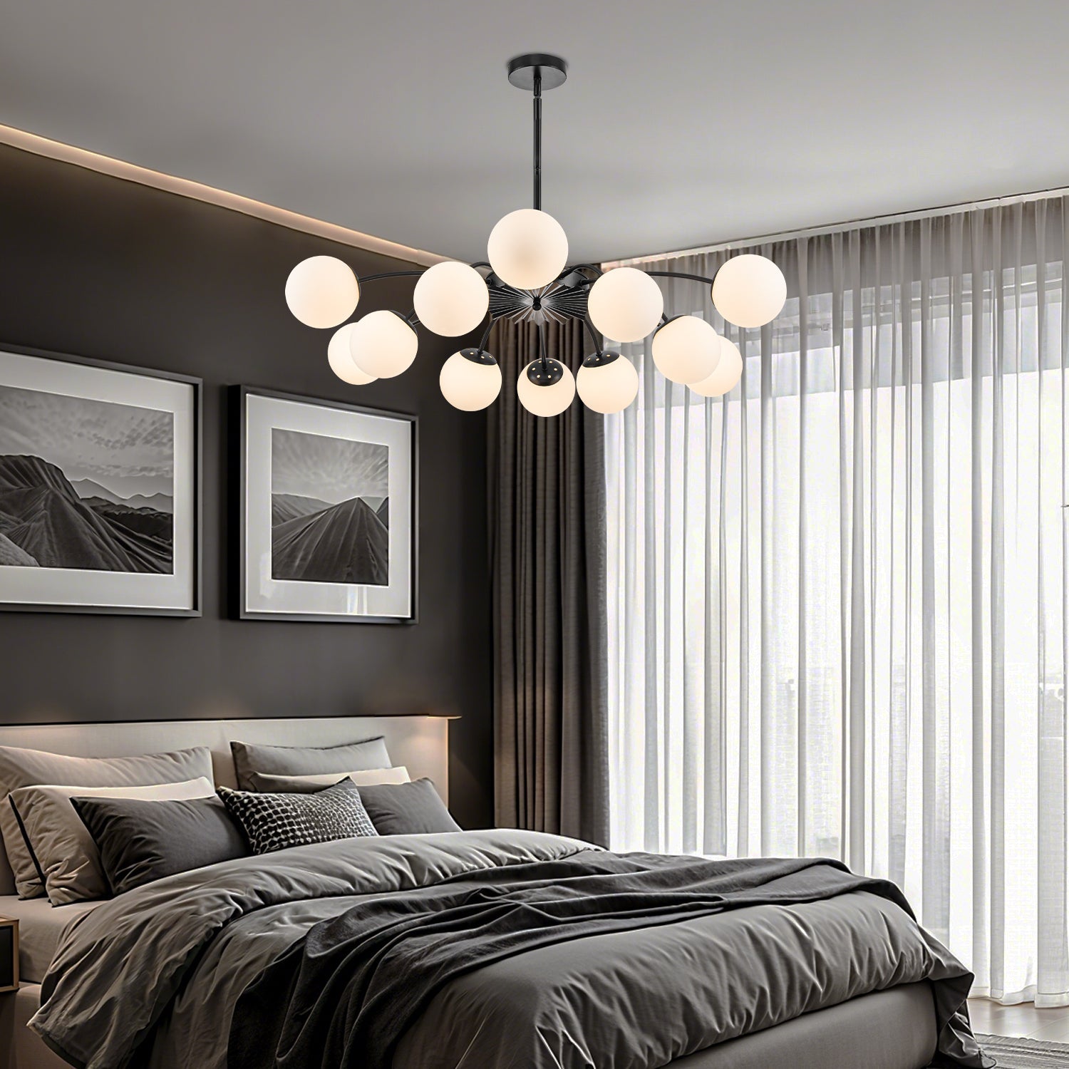 Modern Black Frosted Glass Pendant Bubble Globe Chandelier - BeyPan