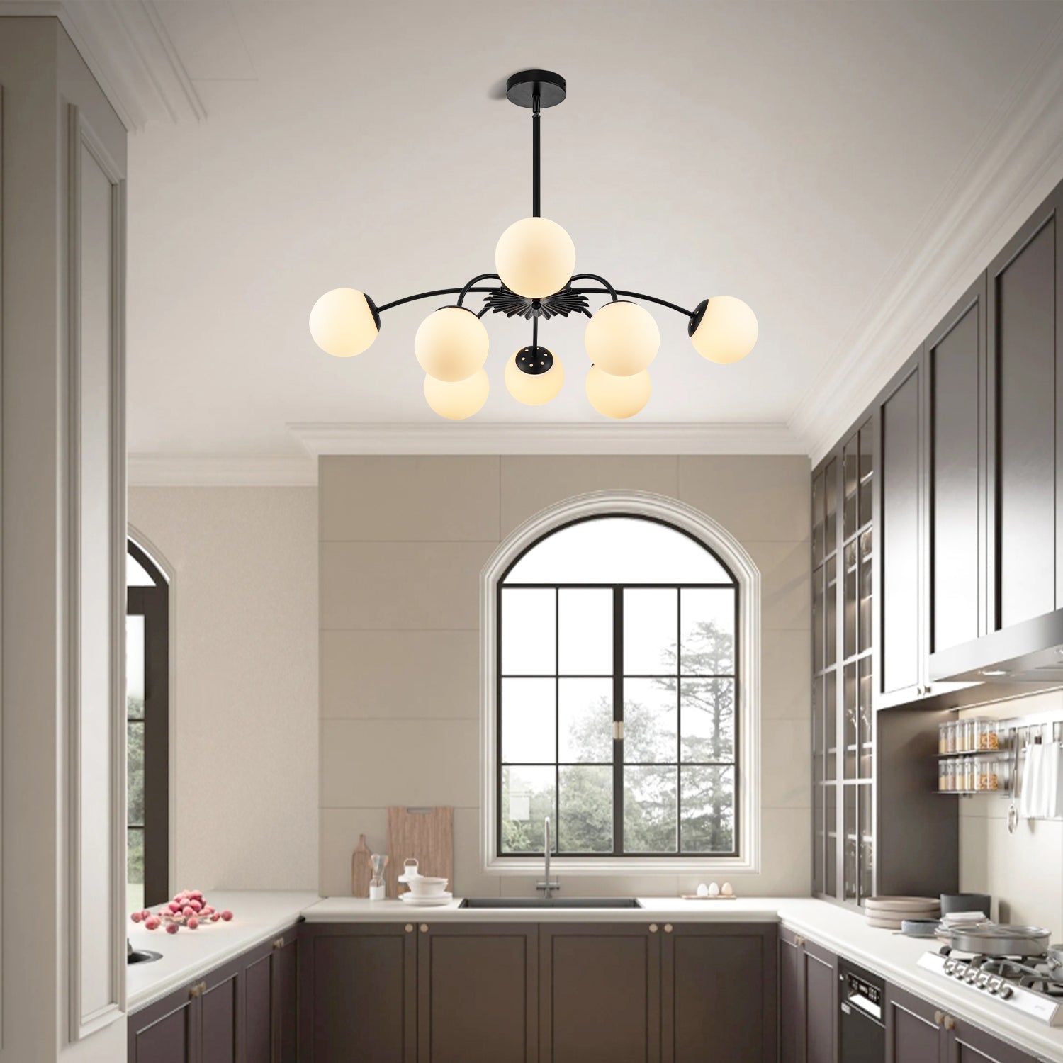 Modern Black Frosted Glass Pendant Bubble Globe Chandelier - BeyPan