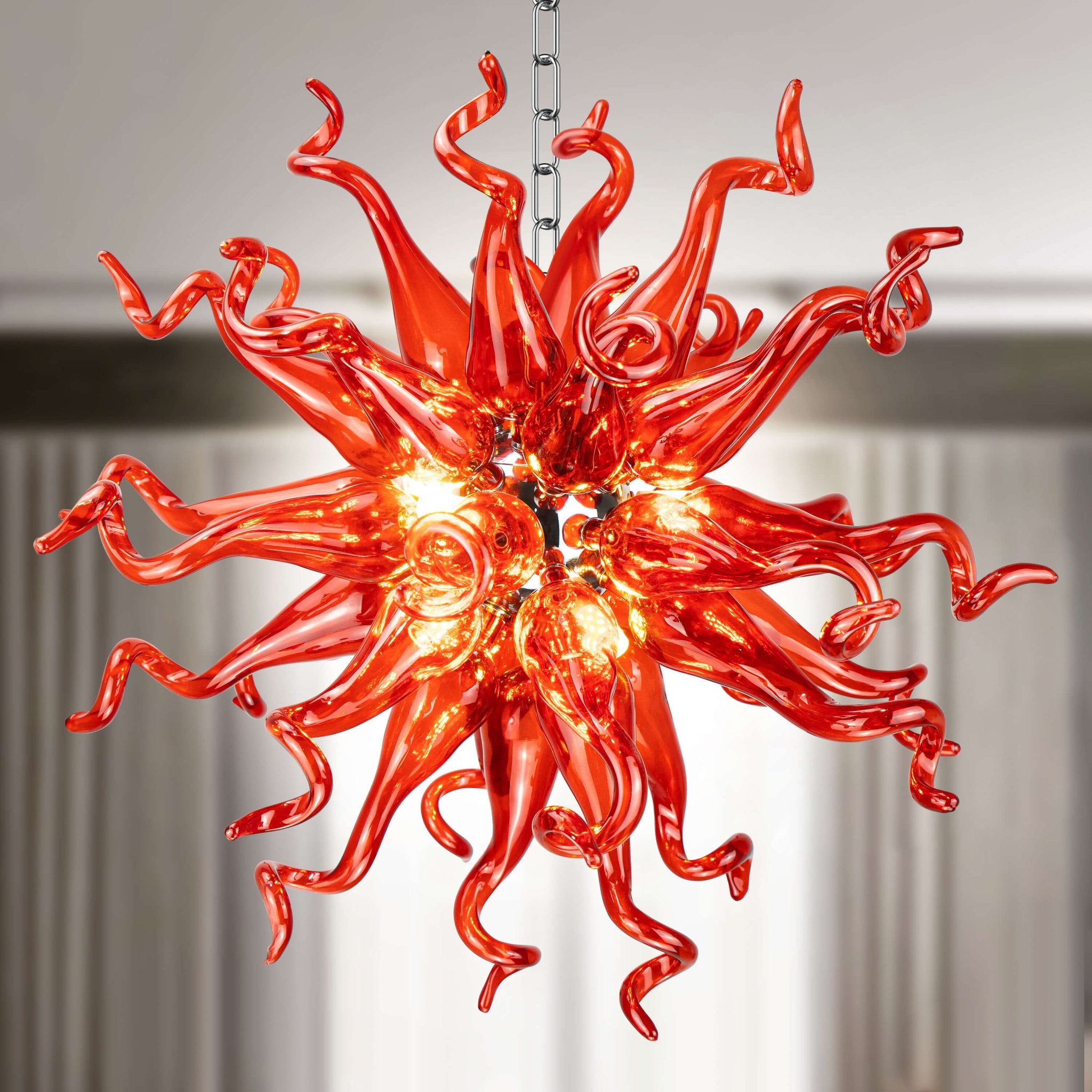 Modern Blown Glass Art Chandelier - Fiery Red Lighting - BeyPan Hauptbild