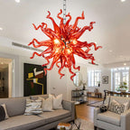 Modern Blown Glass Art Chandelier - Fiery Red Lighting - BeyPan