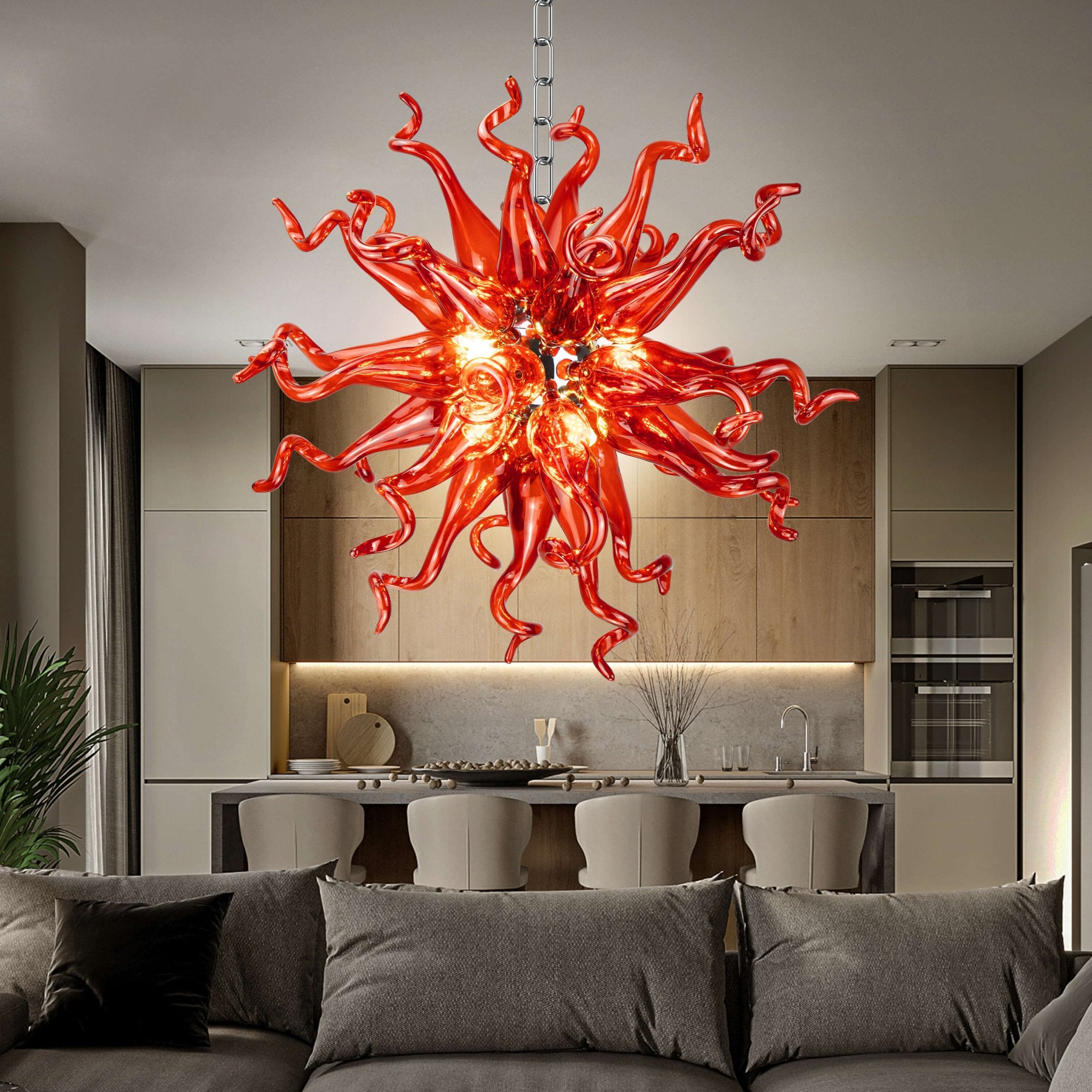 Modern Blown Glass Art Chandelier - Fiery Red Lighting Zweitbild