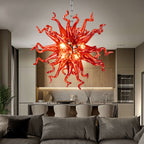 Modern Blown Glass Art Chandelier - Fiery Red Lighting - BeyPan