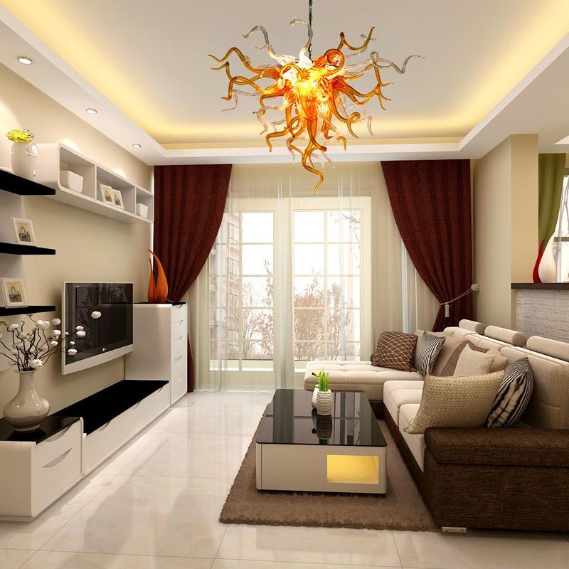 Modern Blown Glass Chandelier Amber Golden Home Decor Zweitbild