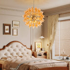 Modern Blown Glass Chandelier Golden Amber Flame Burst | Artistic Statement Lighting - BeyPan