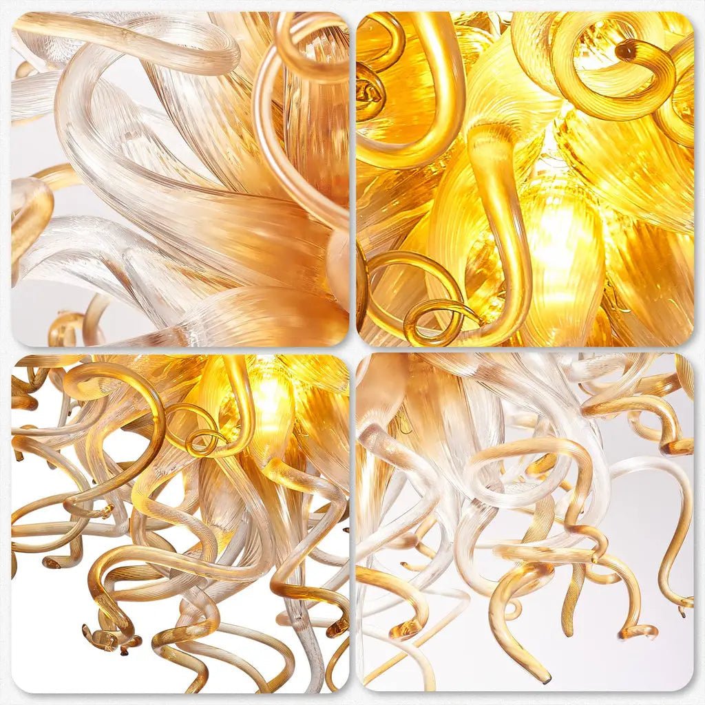 Modern Blown Glass Sculpture Chandelier Clear Glass with Amber Tip Luxury Glaze Artwork Pendant Light - BeyPan