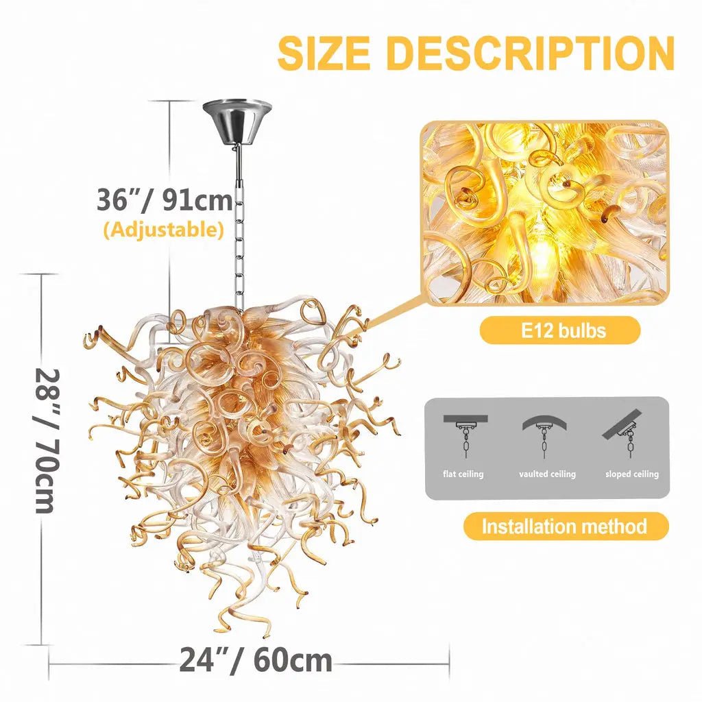 Modern Blown Glass Sculpture Chandelier Clear Glass with Amber Tip Luxury Glaze Artwork Pendant Light - BeyPan