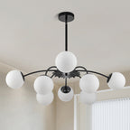 Modern Bubble Globe Chandelier 8/12-Light Black Sputnik Chandelier with Milk Glass Globes - Mid Century Art Deco Ceiling Light - BeyPan