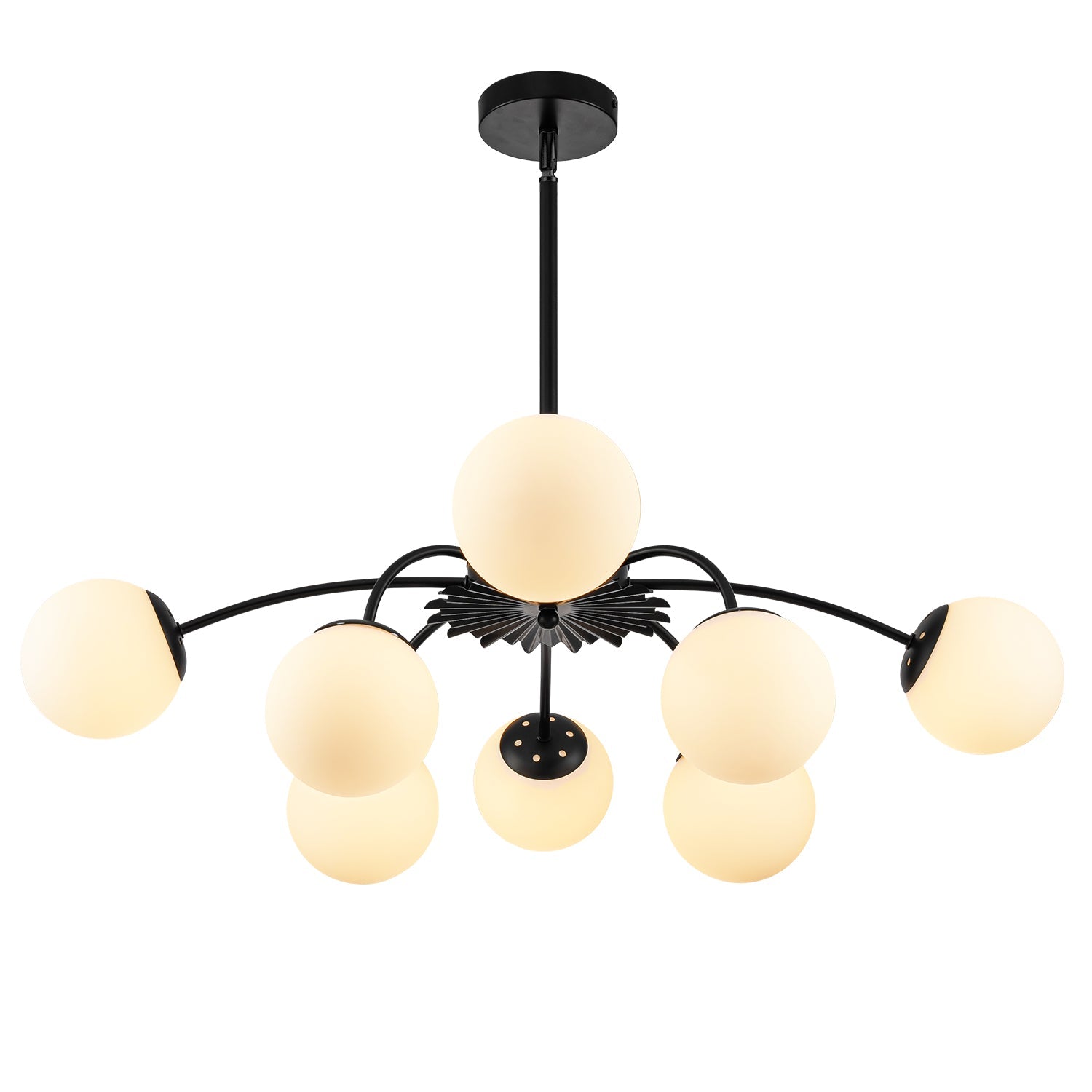 Modern Bubble Globe Chandelier 8/12-Light Black Sputnik Chandelier with Milk Glass Globes - Mid Century Art Deco Ceiling Light - BeyPan Hauptbild