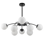 Modern Bubble Globe Chandelier 8/12-Light Black Sputnik Chandelier with Milk Glass Globes - Mid Century Art Deco Ceiling Light - BeyPan