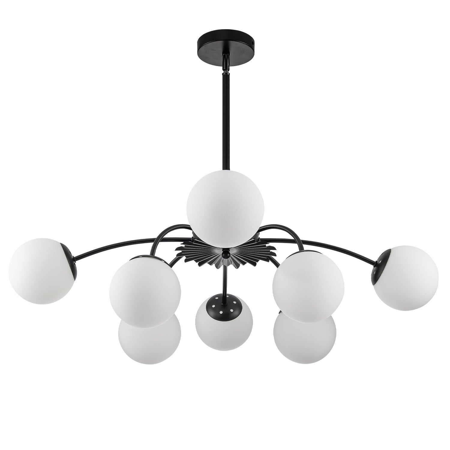 Modern Bubble Globe Chandelier 8/12-Light Black Sputnik Chandelier with Milk Glass Globes - Mid Century Art Deco Ceiling Light - BeyPan