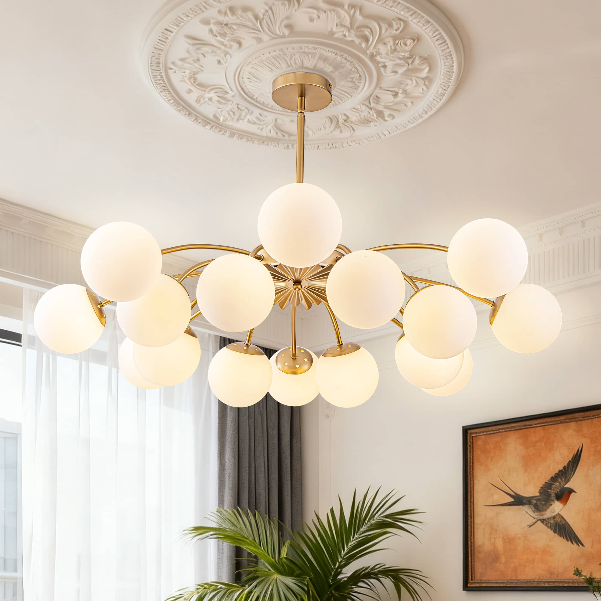 Modern Bubble Globe Chandelier – Gold Frame Frosted Glass Pendant - BeyPan
