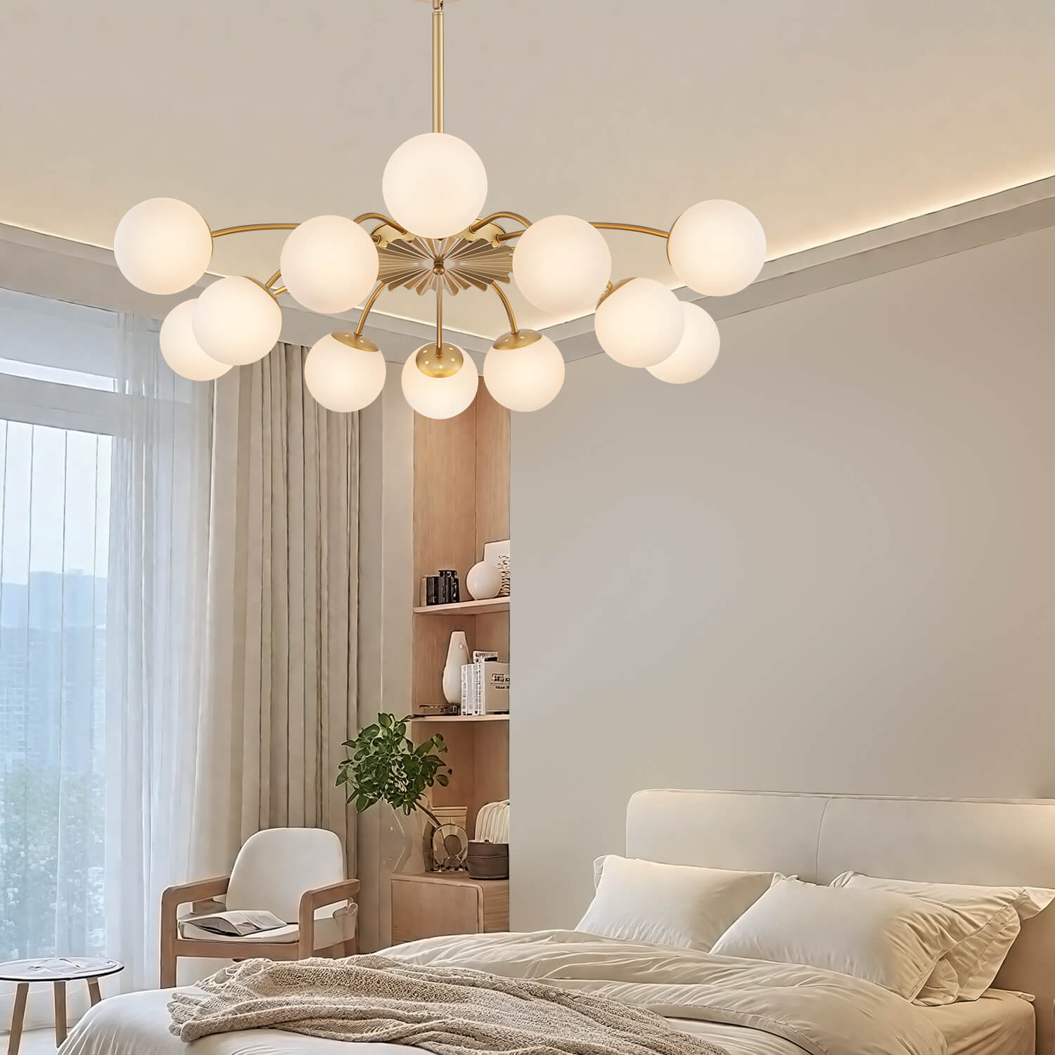 Modern Bubble Globe Chandelier – Gold Frame Frosted Glass Pendant - BeyPan