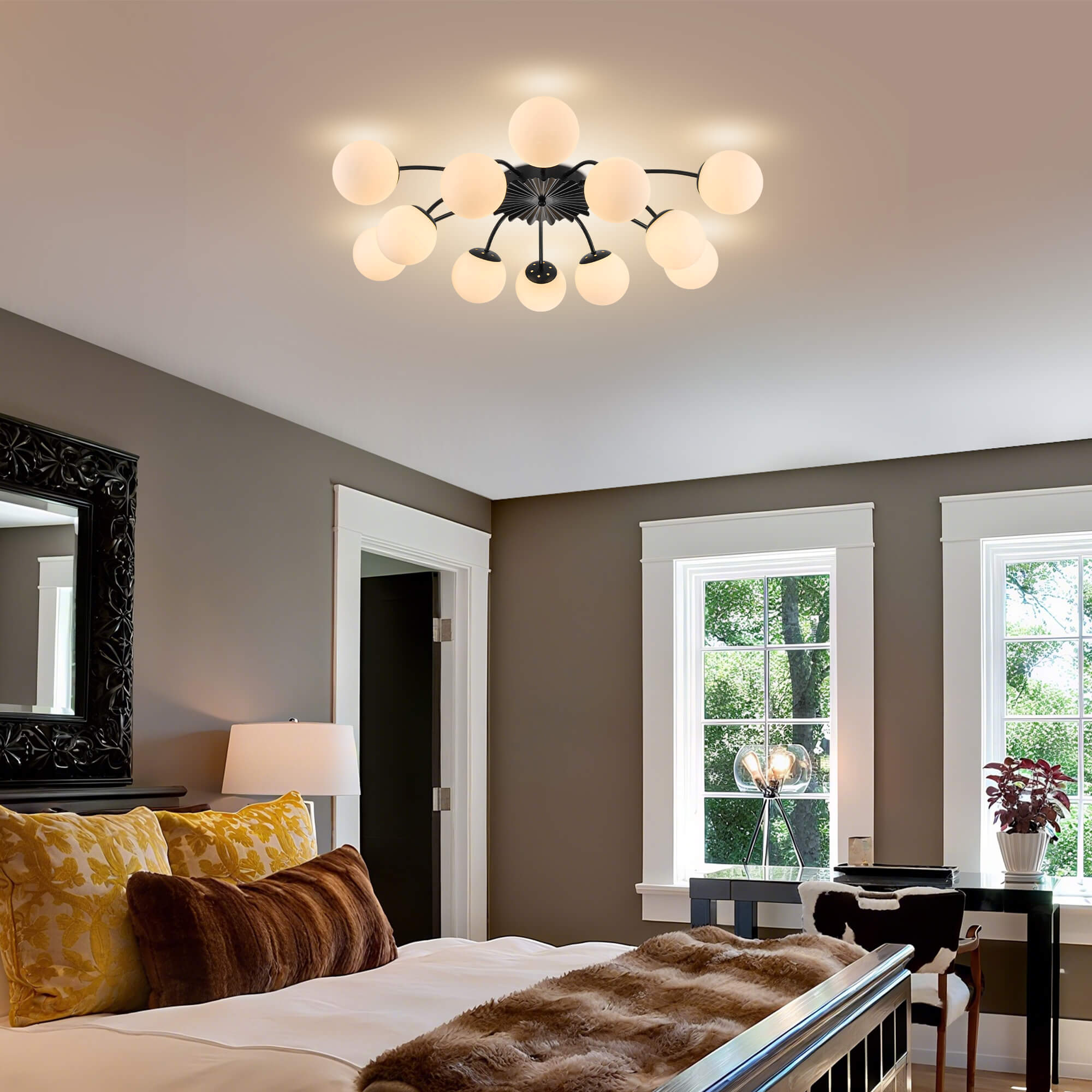 Modern Bubble Globe Semi-Flush Mount Ceiling Light Black Finish - BeyPan
