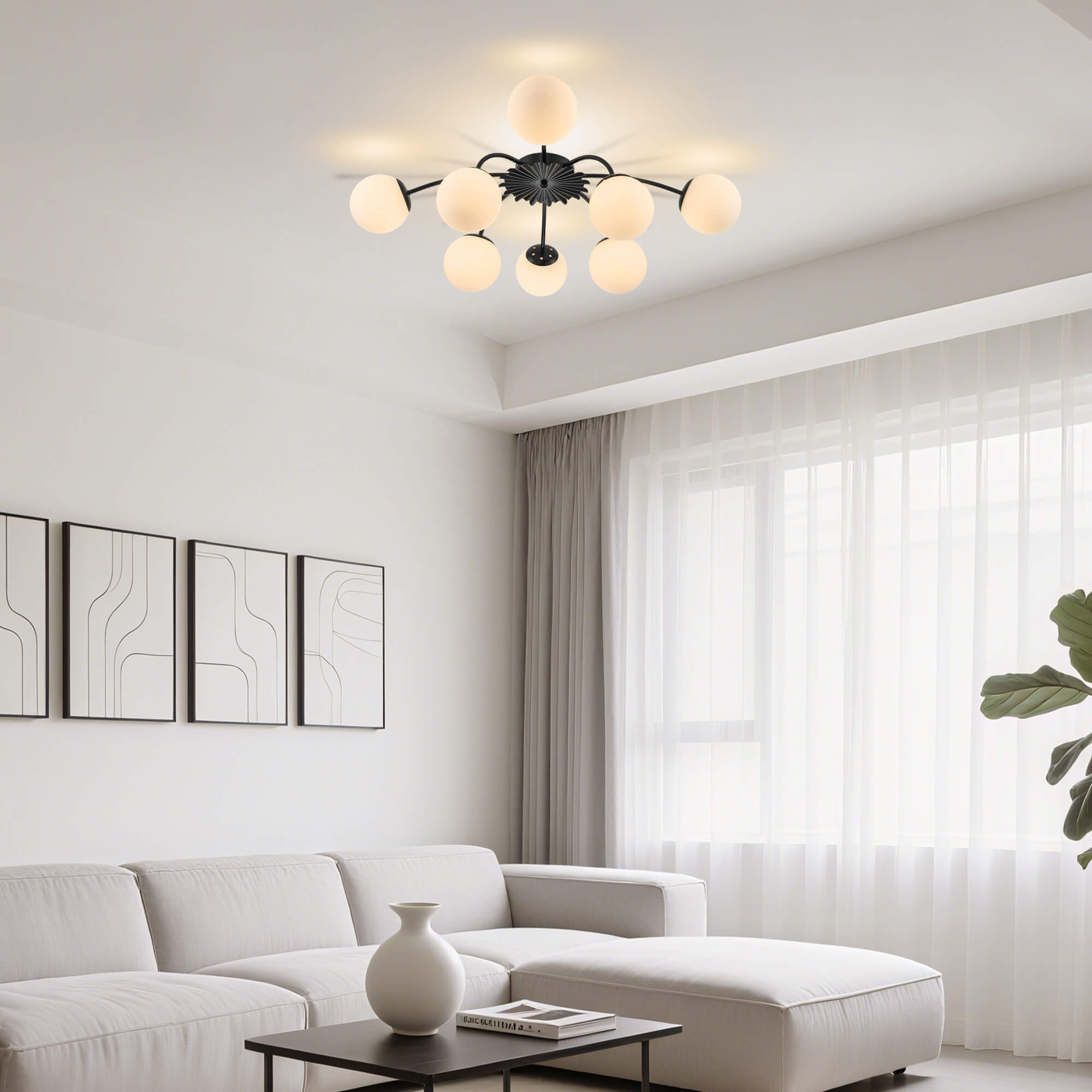 Modern Bubble Globe Semi-Flush Mount Ceiling Light Black Finish - BeyPan