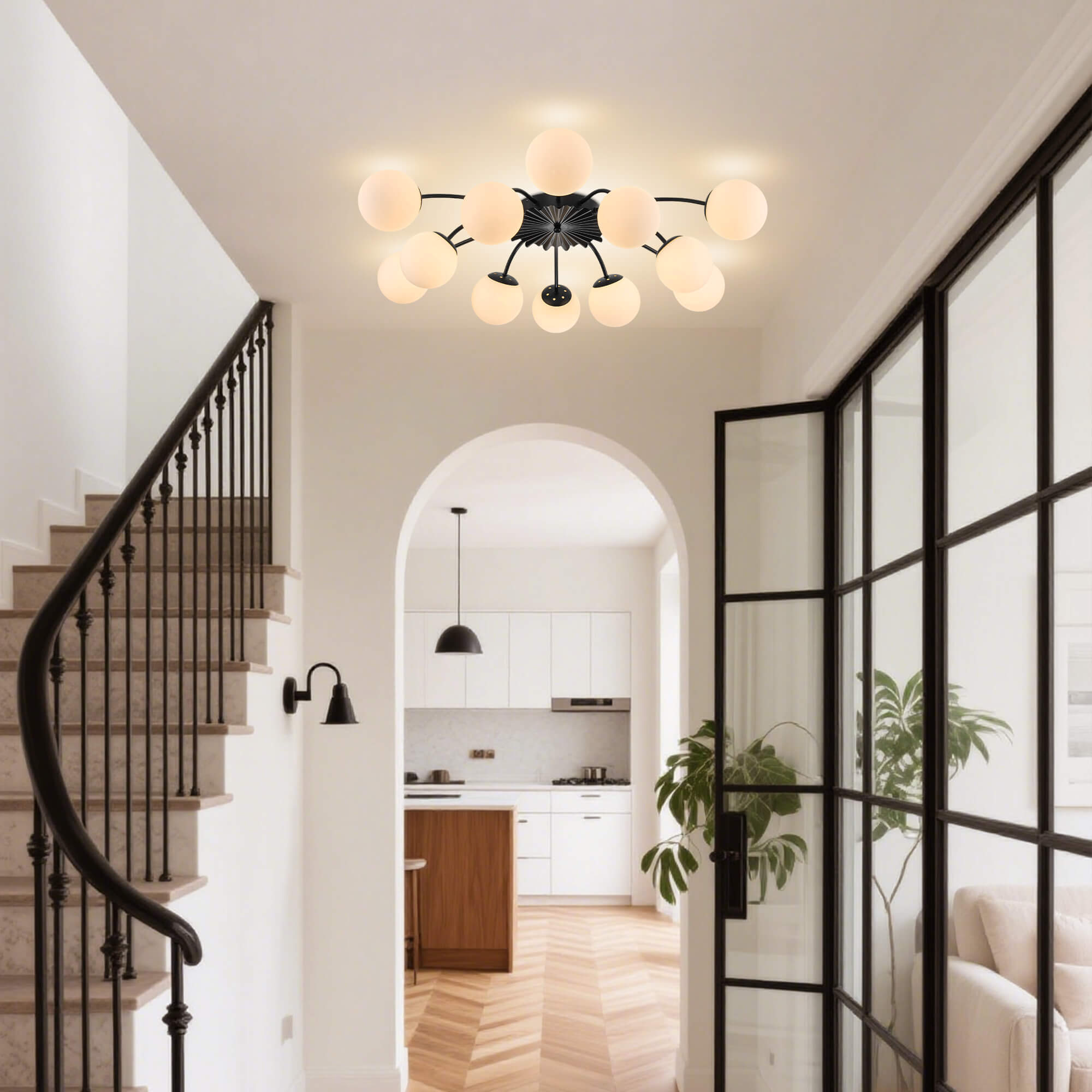Modern Bubble Globe Semi-Flush Mount Ceiling Light Black Finish - BeyPan