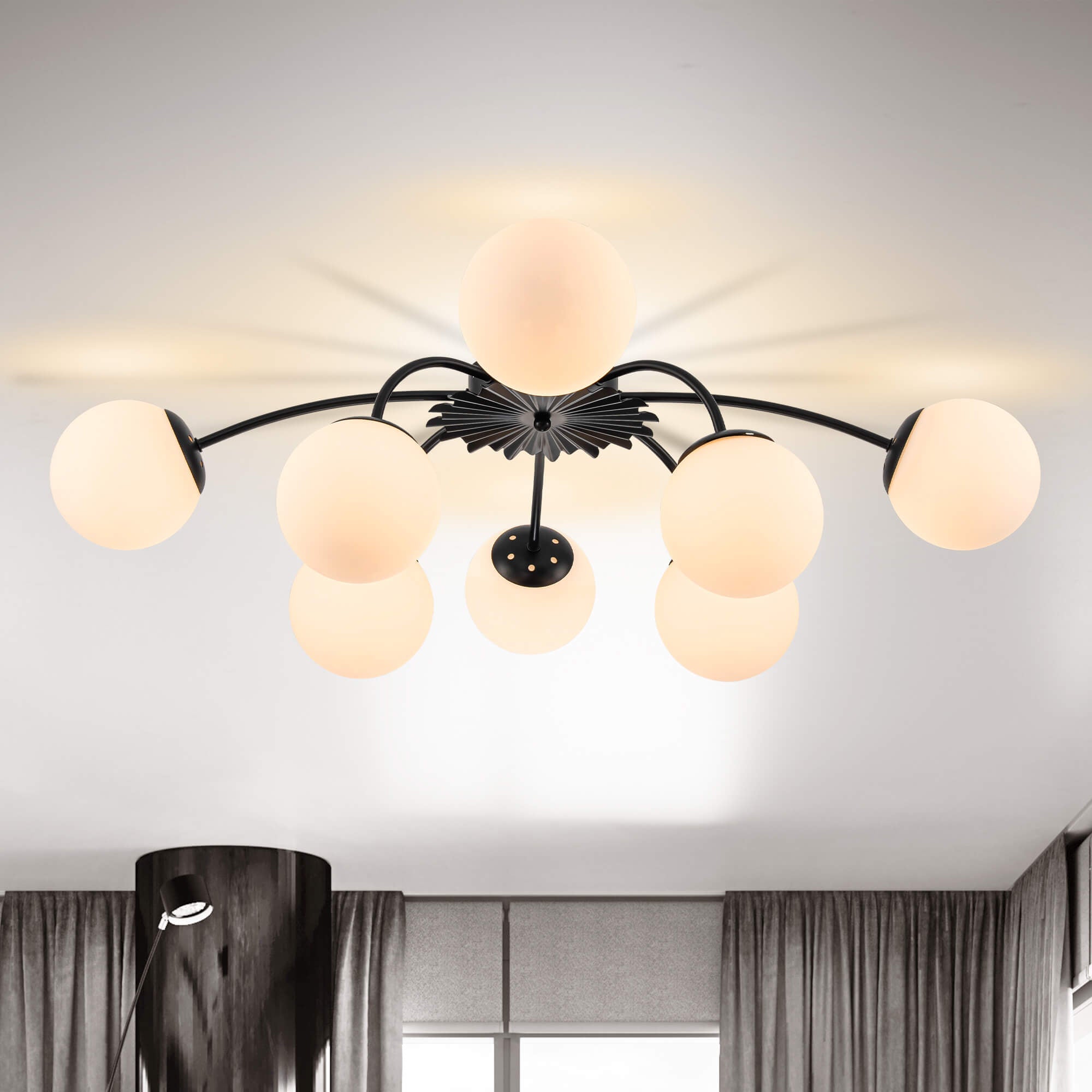 Modern Bubble Globe Semi-Flush Mount Ceiling Light Black Finish - BeyPan Hauptbild