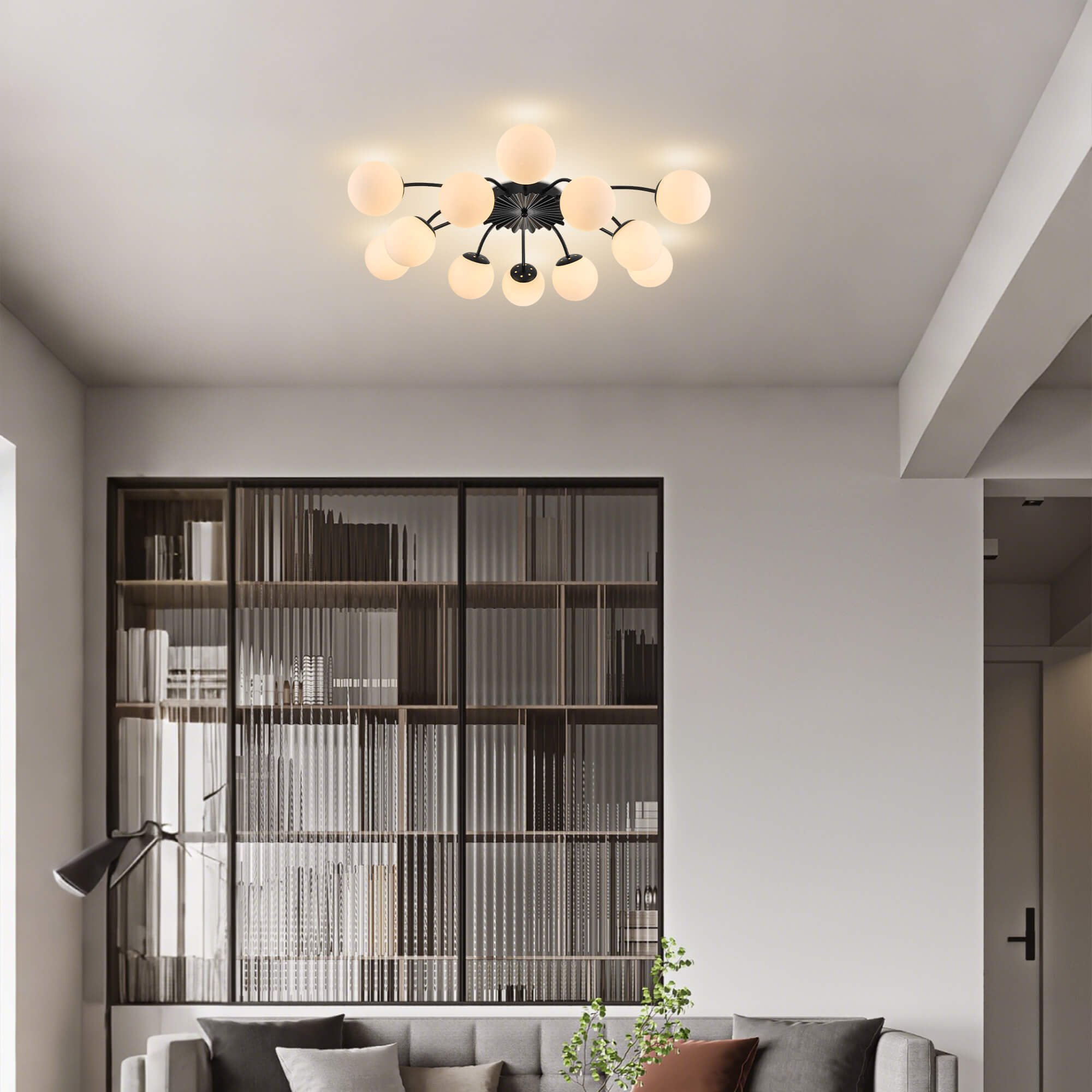 Modern Bubble Globe Semi-Flush Mount Ceiling Light Black Finish - BeyPan