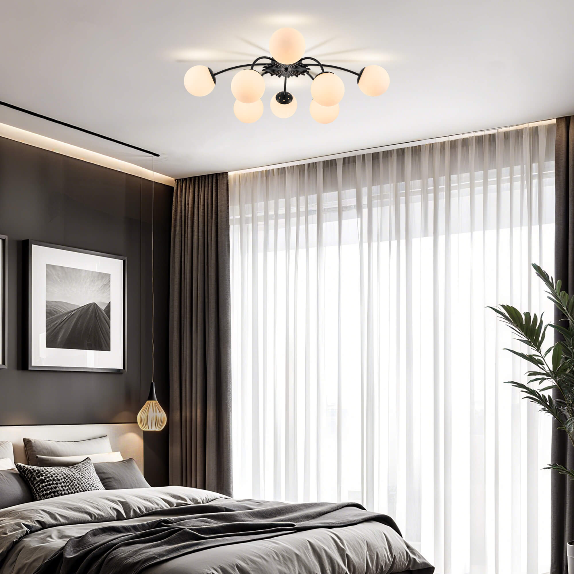 Modern Bubble Globe Semi-Flush Mount Ceiling Light Black Finish - BeyPan