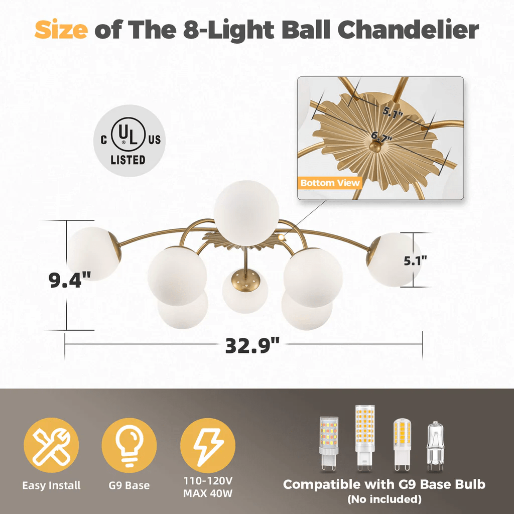 Modern Bubble Globe Semi-Flush Mount Ceiling Light Brass Finish Zweitbild