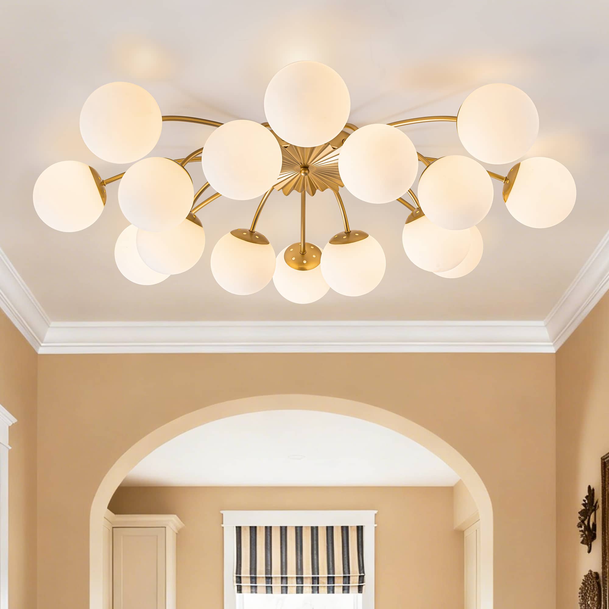Modern Bubble Globe Semi-Flush Mount Ceiling Light Brass Finish - BeyPan
