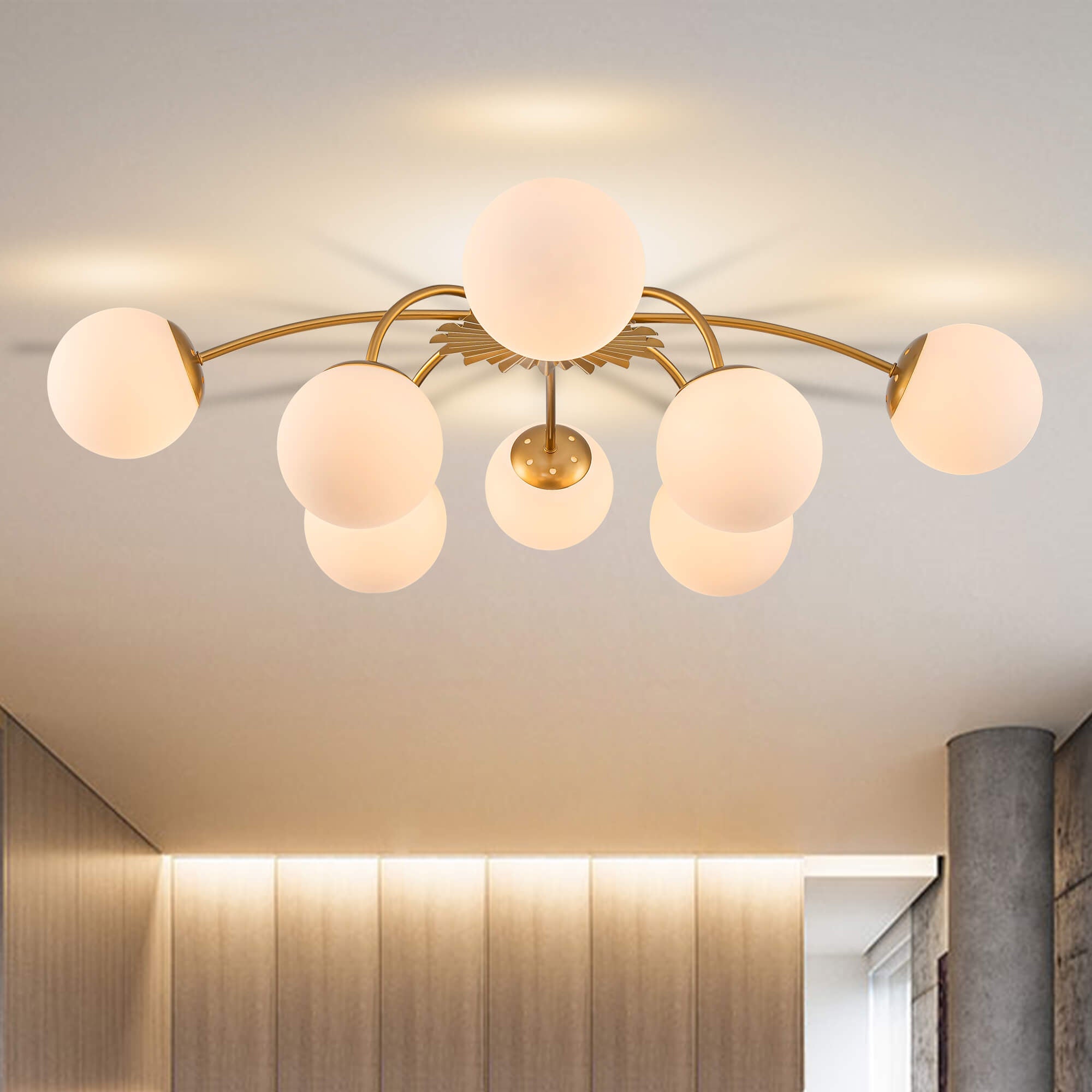 Modern Bubble Globe Semi-Flush Mount Ceiling Light Brass Finish - BeyPan