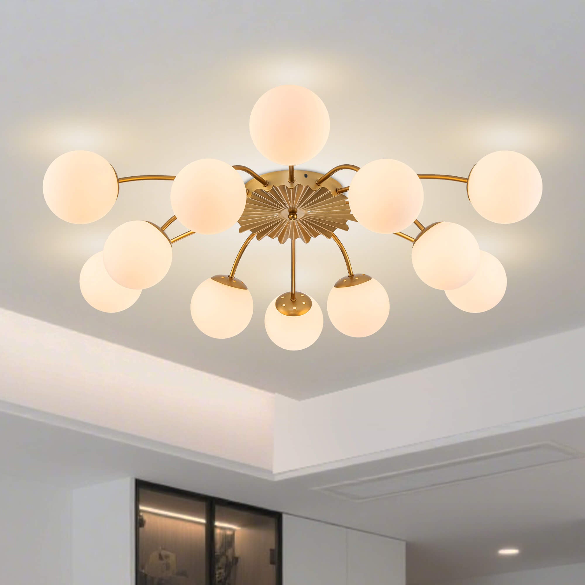 Modern Bubble Globe Semi-Flush Mount Ceiling Light Brass Finish - BeyPan