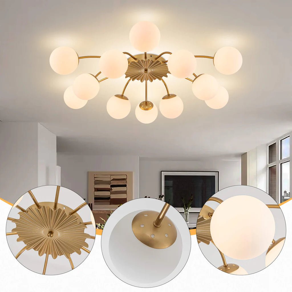 Modern Bubble Globe Semi-Flush Mount Ceiling Light Brass Finish - BeyPan