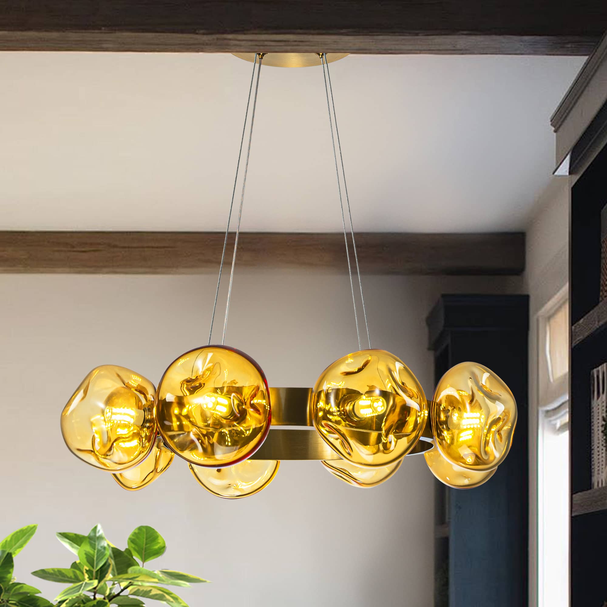 Modern Chandelier Irregular Amber Glass Bubbles Ring Loop - BeyPan