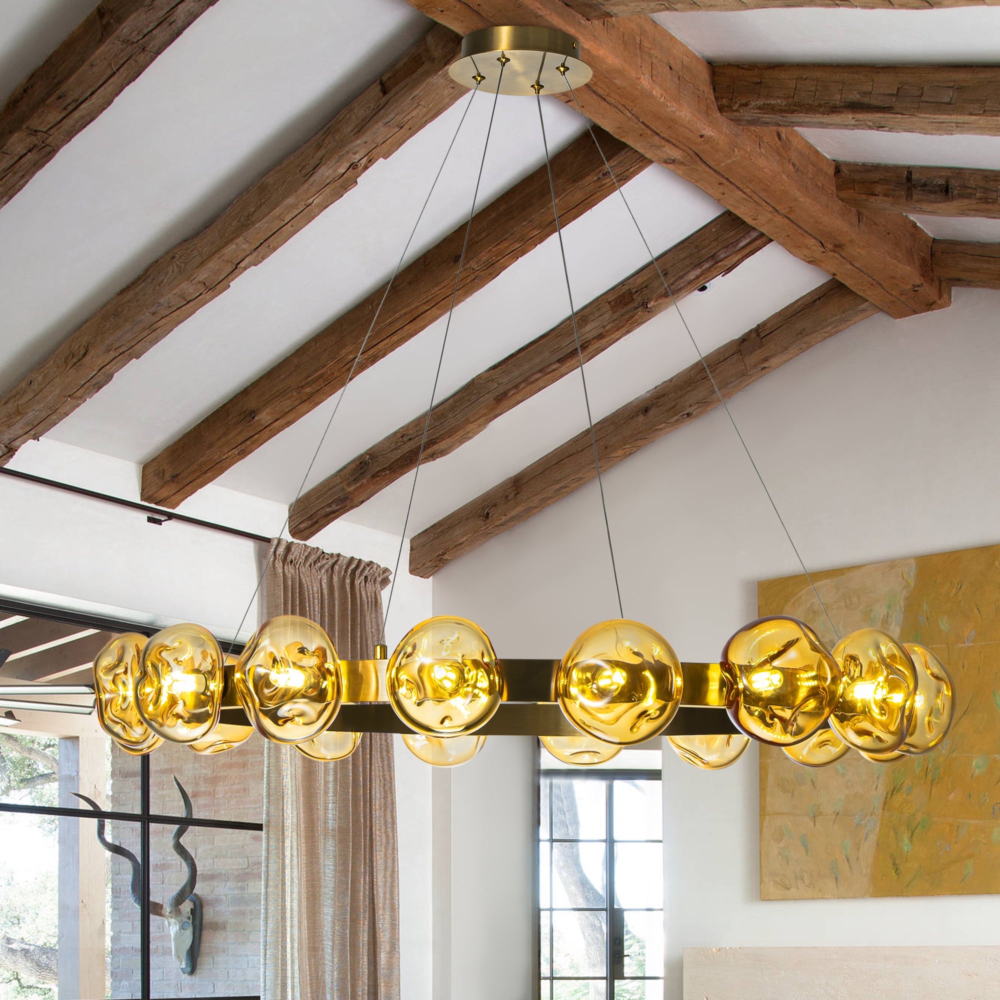 Modern Chandelier Irregular Amber Glass Bubbles Ring Loop - BeyPan