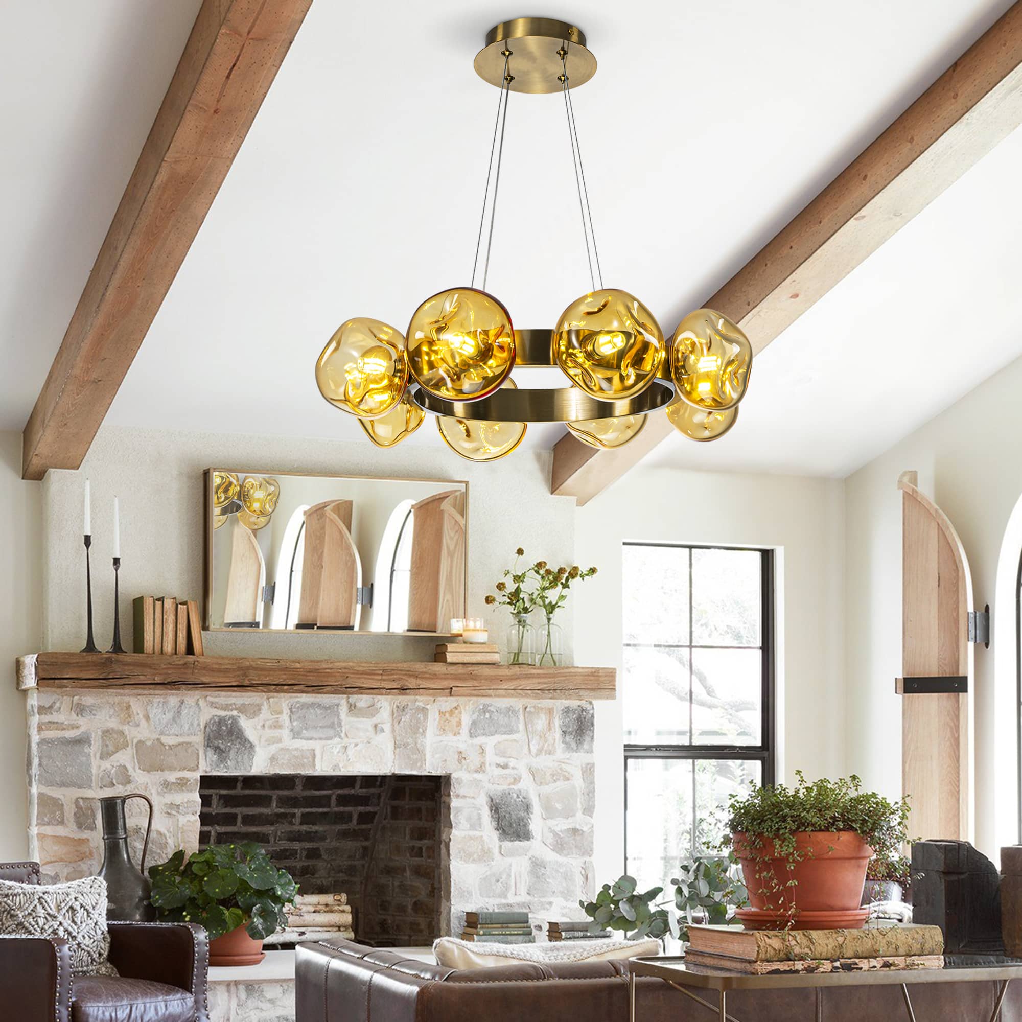 Modern Chandelier Irregular Amber Glass Bubbles Ring Loop - BeyPan