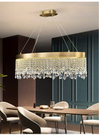 Modern Chandelier Matte Gold Rectangle Frame Crystal Pendants - BeyPan