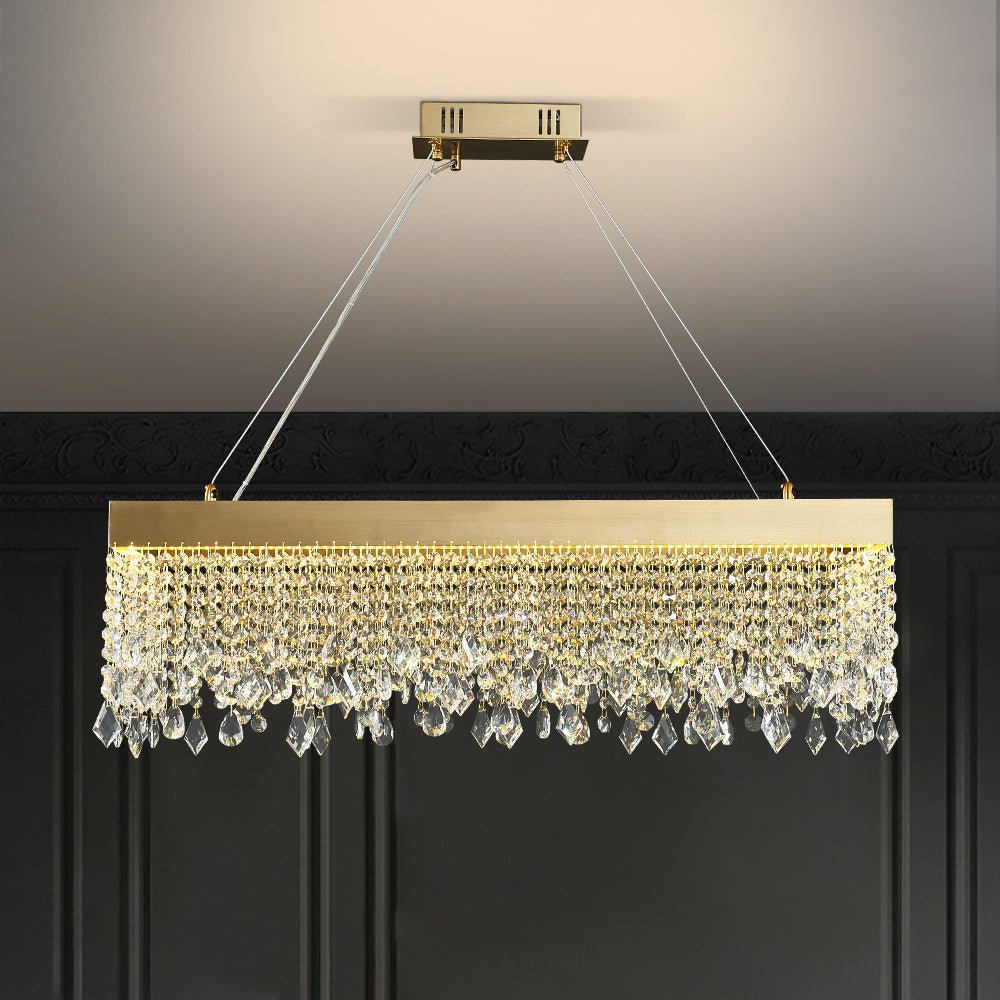 Modern Chandelier Matte Gold Rectangle Frame Crystal Pendants - BeyPan