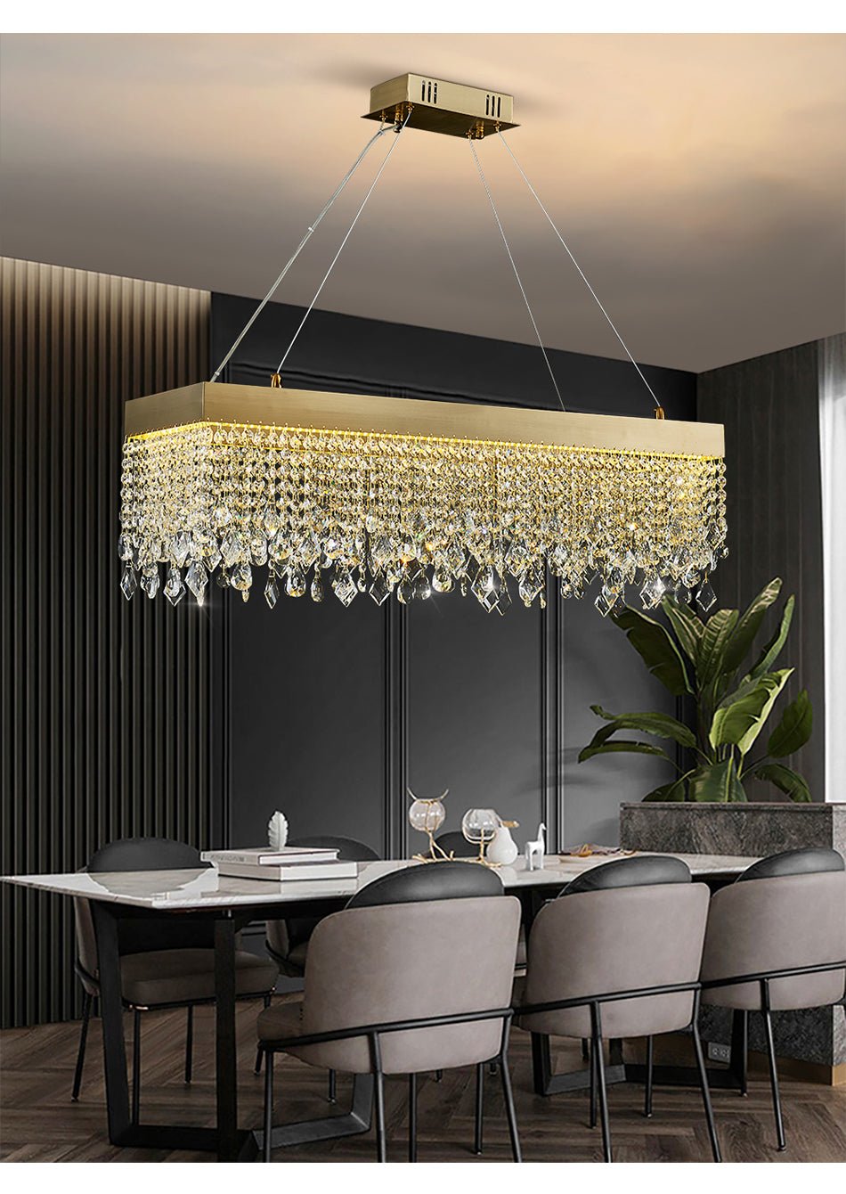 Modern Chandelier Matte Gold Rectangle Frame Crystal Pendants - BeyPan