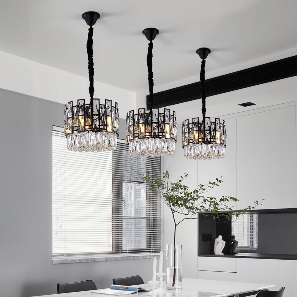 Modern Chandelier Round Black Metal Frame Crystal Pendants Secondary image