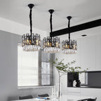 Modern Chandelier Round Black Metal Frame Crystal Pendants - BeyPan
