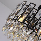 Modern Chandelier Round Black Metal Frame Crystal Pendants - BeyPan