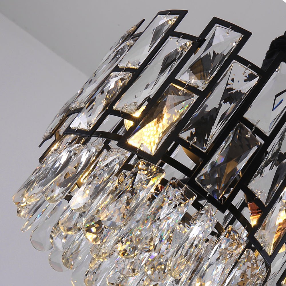 Modern Chandelier Round Black Metal Frame Crystal Pendants - BeyPan