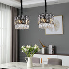Modern Chandelier Round Black Metal Frame Crystal Pendants - BeyPan